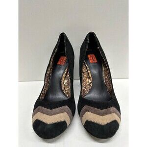 MISSONI women size 7.5  zig zag black brown suede high heel pumps